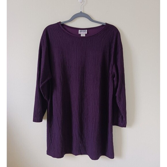 Avon Tops - Avon Style Tunic Top Crew Neck 3/4 Sleeve Purple Size M